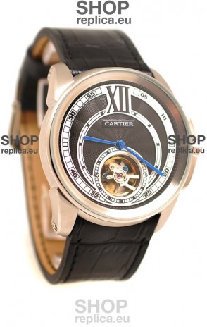 Calibre de Cartier Flying Tourbillon Japanese Replica Steel Watch 