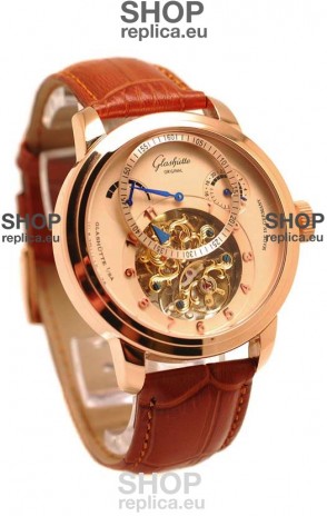 Glashutte Panaomatic Regulator Tourbillon Japanese Replica Pink Gold Watch