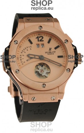 Hublot Big Bang Big Date Power Reserve Japanese Replica Tourbillon Watch in Pink Gold