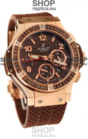 Hublot Big Bang Pink Gold Swiss Watch with Baguatte Diamonds