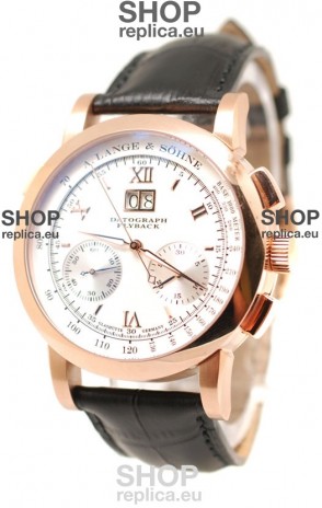 A.Lange & Sohne Datograph Flyback Swiss Replica Rose Gold Watch in White Dial