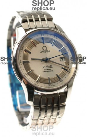 Omega Co Axial De Ville Hour Vision Swiss Replica Watch in White Dial
