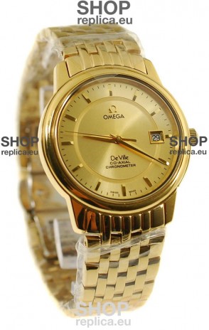 Omega Co-Axial Deville Japanese Gold Watch in Golden Markers