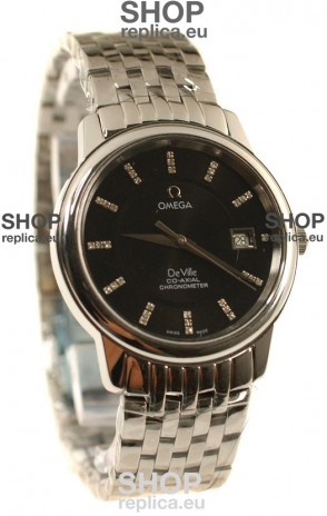 Omega Co-Axial Deville Japanese Steel Watch in Diamond Encrusted Stick Markers