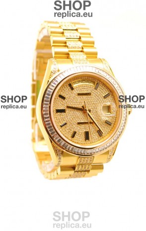 Rolex Day Date Japanese Watch in Yellow gold with Diamonds Dial