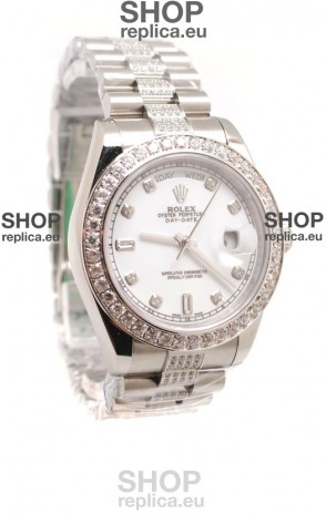 Rolex Day Date Silver Swiss Mens Watch