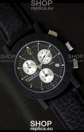 Bvlgari Carbongold Japanese Replica Quartz PVD Watch in Black Dial