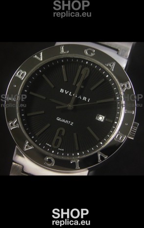 Bvlgari Diagono Japanese Replica Quartz Watch in Black Dial