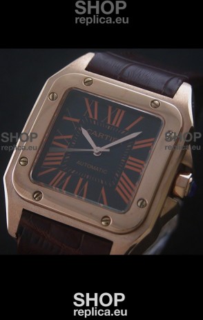 Cartier Santos 100 Swiss Replica Watch in Black Dial