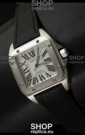 Cartier Santos in Swiss Replica Automatic Watch in Black Strap