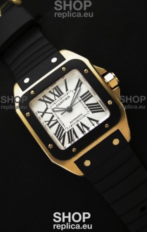 Cartier Santos 100 Swiss Replica Watch in Black Bezel