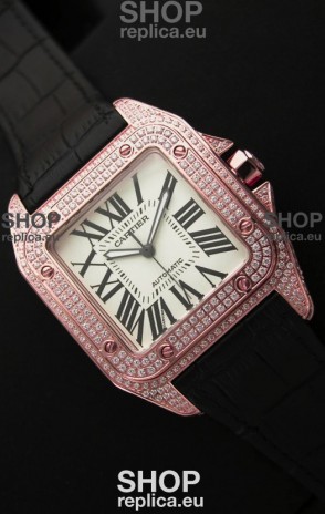 Cartier Santos 100 Swiss Automatic Replica Watch in Rose Gold