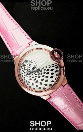 Ballon De Cartier Watch in Pink Gold Casing with Leopard Dial