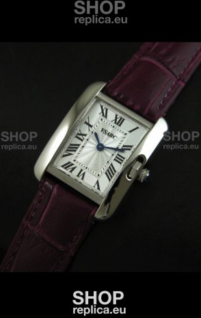 Cartier Louis Japanese Replica Ladies Watch in Red Wine Strap