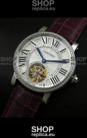 Cartier Ronde de Tourbillon Japanese Replica Watch in Diamond Bezel