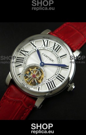 Cartier Ronde de Tourbillon Japanese Replica Watch in Red Strap