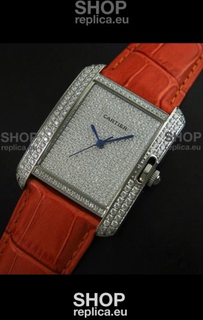 Cartier Tank Anglaise Ladies Replica Watch in Steel/Brown Strap