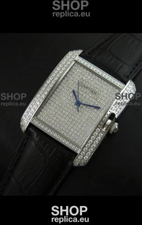 Cartier Tank Anglaise Ladies Replica Watch in Steel/Black Strap