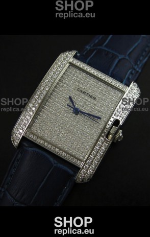 Cartier Tank Anglaise Ladies Replica Watch in Steel/Purple Strap