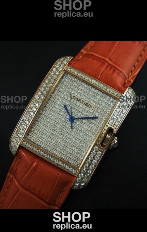 Cartier Tank Anglaise Ladies Replica Watch in Gold Case/Brown Strap