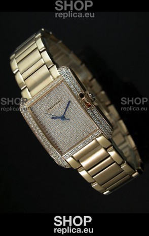 Cartier Tank Anglaise Ladies Replica Watch in Yellow Gold Case/Strap