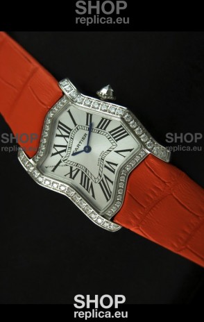 Cartier Tank Folle Ladies Replica Watch in Steel Case/Orange Strap