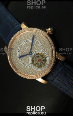 Ronde De Cartier Tourbillon Replica Watch Pink Gold Case - Purple Strap