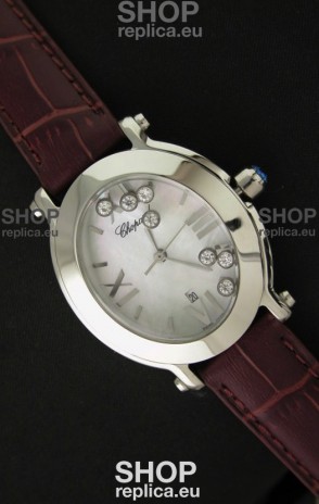 Chopard Happy Sport Ladies Japanese Replica Watch in Brown Strap