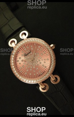 Chopard Xtravaganza Ladies Ladies Japanese Replica Rose Gold Watch in Gold Dial 