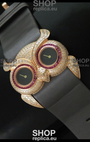 Chopard Animal World Ladies Owl Black Full Diamond Watch with Gold Plating