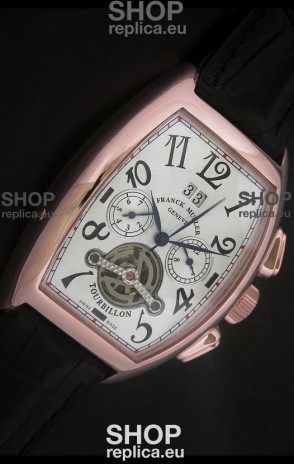 Franck Muller Tourbillon Japanese Replica Watch in Pink Rose Case 