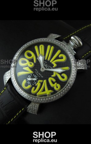 Gaga Milano Italy Manuale Replica Japanese Watch in Yellow Markers