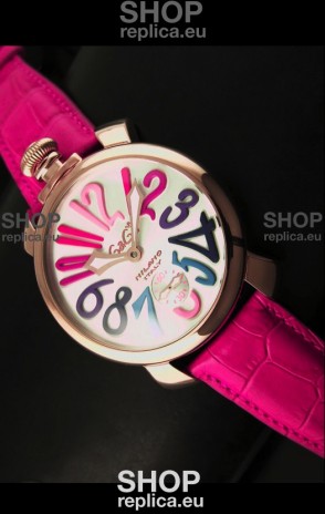 GaGa Milano Japanese Handwind Movement in Pink Strap - Pink Gold Casing