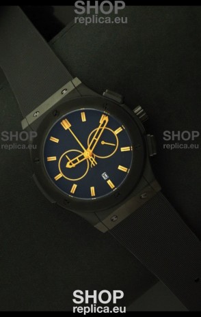 Hublot Big Bang Classic Fusion Chrono Japanese Watch with Yellow Markers Ceramic Case