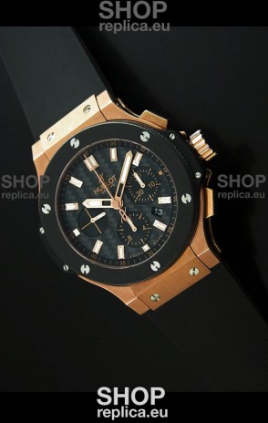 Hublot Big Bang Pink Gold Swiss Replica Watch - 1:1 Mirror Replica Carbon Dial