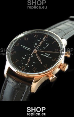 IWC Portuguese Chronograph Swiss Replica Watch in Black Dial