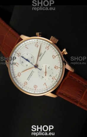 IWC Portuguese Chronograph Swiss Replica Watch in Pink Gold - 1:1 Mirror Replica Edition