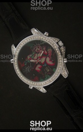 Five Time Zones J&C Imitations Japanese Watch in Full Diamonds