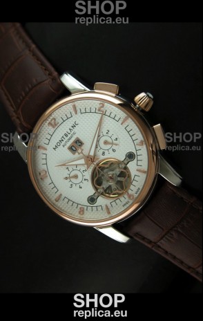 Mont Blanc Flying Tourbillon Japanese Replica Watch with Gold Bezel