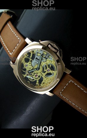 Panerai Luminor Skeleton Dial Swiss Watch in Rose Gold Casing