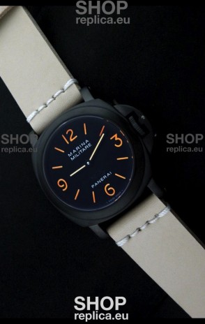 Panerai Luminor Marina Black Seal PVD Swiss Watch Tan Strap