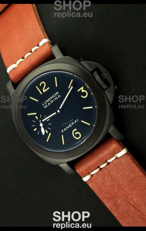 Panerai Luminor Marina Black Seal PVD Swiss Watch in Brown Strap
