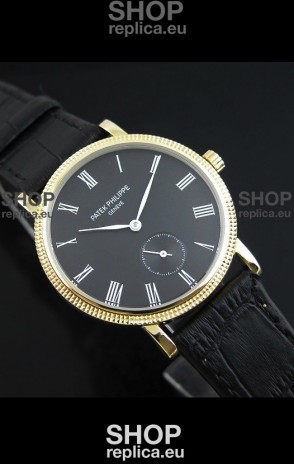 Patek Philippe Calatrava Japanese Manual Hand Wind Watch in Black Dial