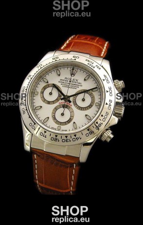 Rolex Daytona Cosmograph Swiss Replica Steel Watch in White Dial