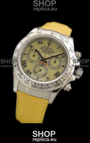 Rolex Daytona Cosmograph Swiss Replica Steel Watch in Yellow Pearl Dial