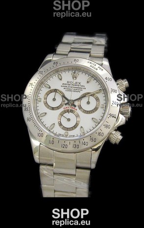 Rolex Daytona Cosmograph Swiss Replica Steel Watch in White Dial