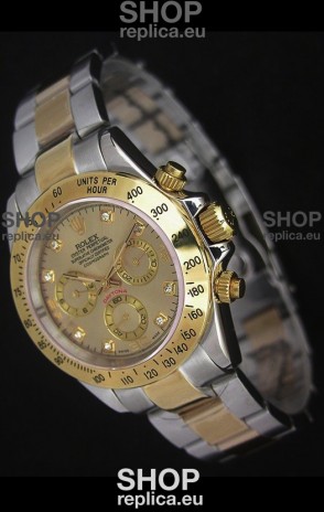 Rolex Daytona Japanese Replica Two Tone Gold Watch in Golden Dial