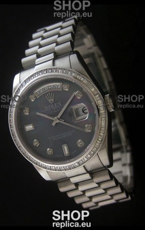 Rolex Day Date Just Japanese Replica Watch in Mop Black Dial