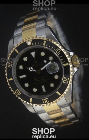 Rolex Submariner Oyster Perpetual Two Tone Watch in Black Ceramic Bezel