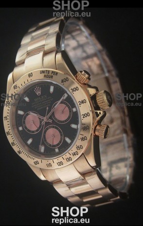 Rolex Daytona Cosmograph Swiss Replica Yellow Gold Watch in Black Dial